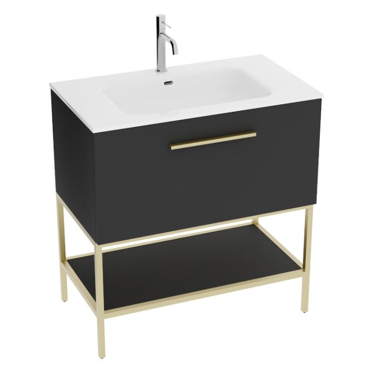 тумбочка с умывальником Lavita Boston 80 напольная, black mat (5900378345565)