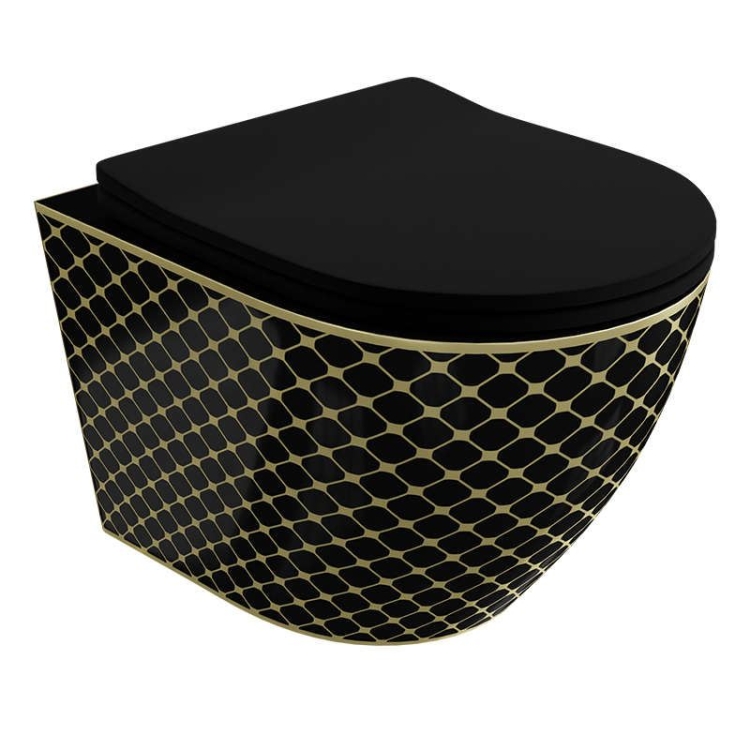 унитаз Lavita Sofi Slim Black Night подвесной, с сиденьем, черный/золото (5900378335450)