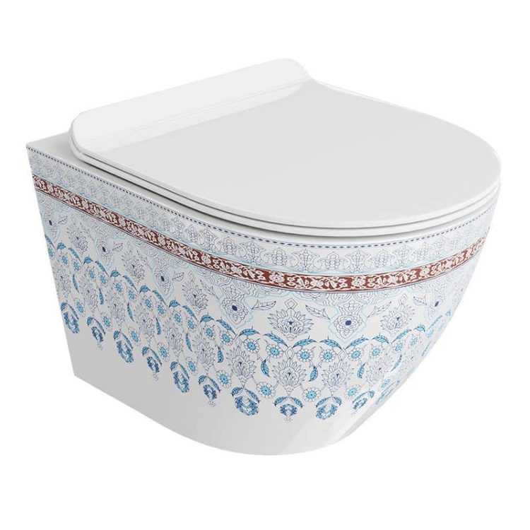 унитаз Lavita Sofi Slim Folklor подвесной, с сиденьем, белый с узором (5900378335412)